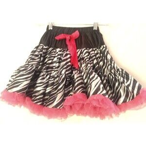 Zebra Print Satin Costume Skirt Ruffled Pink Tulle Layers Tutu Skirt Pink Bow S